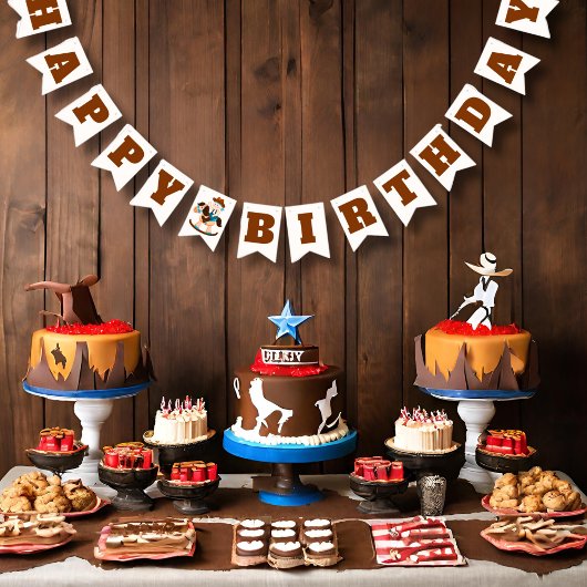 Cowboy schommelend paard jongen verjaardag vlaggetjes