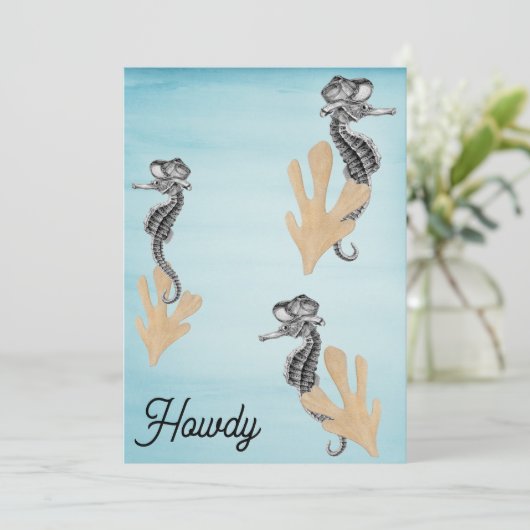 Cowboy Seahorse Pool Party Kaart (Staand voorkant)