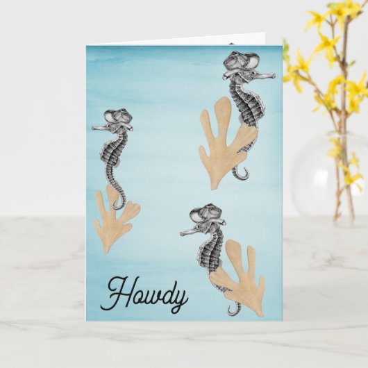 Cowboy Seahorse Verjaardag Kaart (Gele Bloem)