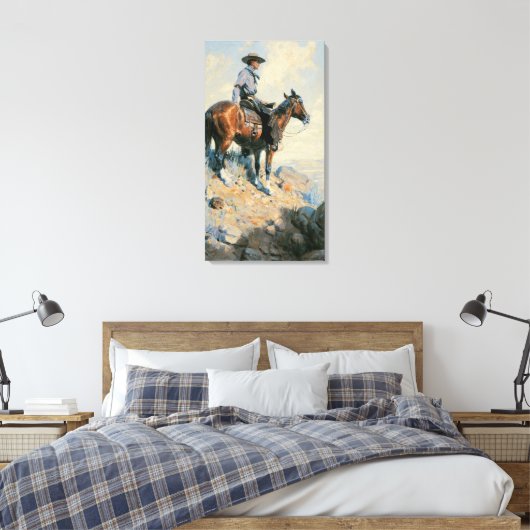 cowboy, Sentinel van de Plains by Dunton Canvas Afdruk (Insitu (Slaapkamer))