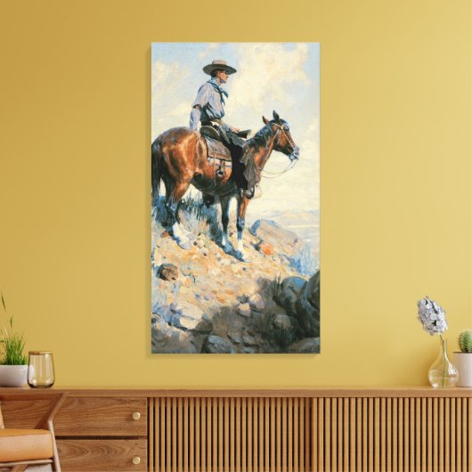 cowboy, Sentinel van de Plains by Dunton Canvas Afdruk (Insitu (Woonkamer))