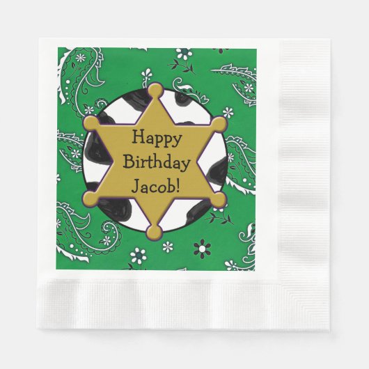 Cowboy Sheriff Badge Birthday Napkins Servet (Voorkant)