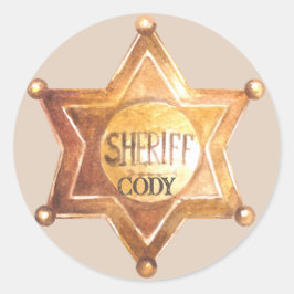 Cowboy Sherriff Verjaardagsfeestje Naam toevoegen Ronde Sticker