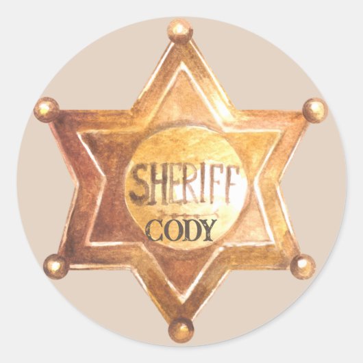Cowboy Sherriff Verjaardagsfeestje Naam toevoegen Ronde Sticker (Voorkant)
