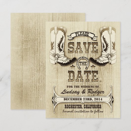 Cowboy Shoes western Country Save the Date (Voorkant / Achterkant)