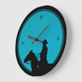 Cowboy Silhouet op Turquoise Grote Klok (Hoek)