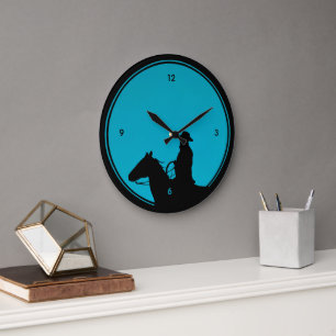 Cowboy Silhouet op Turquoise Grote Klok