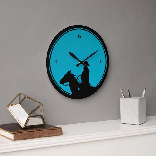 Cowboy Silhouet op Turquoise Grote Klok (Kantoor)