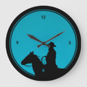 Cowboy Silhouet op Turquoise Grote Klok (Voorkant)