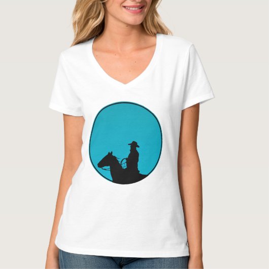 Cowboy Silhouet op Turquoise T-shirt (Voorkant)