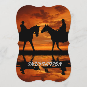 Cowboy silhouet paardrijden in westerse zonsonderg kaart
