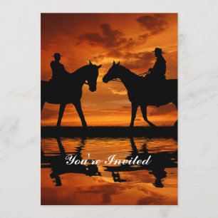 Cowboy silhouet paardrijden in westerse zonsonderg kaart