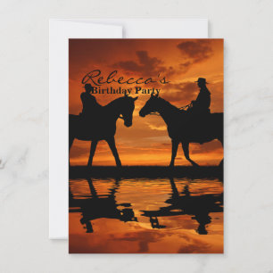 Cowboy silhouet paardrijden in westerse zonsonderg kaart