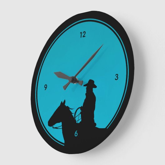 Cowboy Silhouette on Turquoise Grote Klok (Hoek)