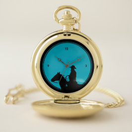 Cowboy Silhouette on Turquoise Pocket Watch Zakhorloge