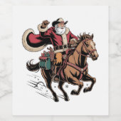 Cowboy Sinterklaas kerstman op een paard Kerstmis  Wijn Etiket (Enkel label)