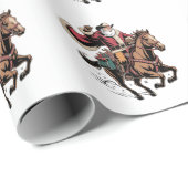 Cowboy Sinterklaas Kerstman Riddt op een Paard Ker Cadeaupapier (Rol Hoek)
