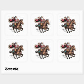 Cowboy Sinterklaas Kerstman Riddt op een Paard Ker Vierkante Sticker (Vel)