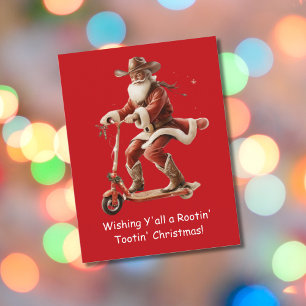 Cowboy Sinterklaas op scooter Kerstgroet Briefkaart