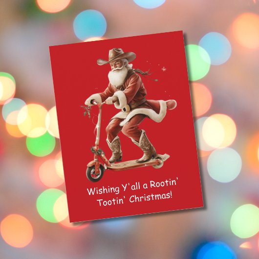 Cowboy Sinterklaas op scooter Kerstgroet Briefkaart