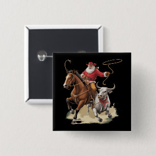 Cowboy Sinterklaas Western Roping Kerst Vintage  Vierkante Button 5,1 Cm