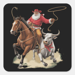 Cowboy Sinterklaas Western Roping Kerstmis Vintage Vierkante Sticker