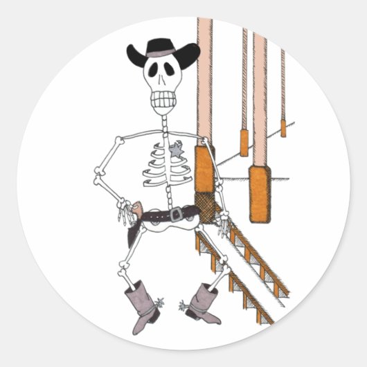 Cowboy Skeleton in Cowboy Pet en Cowboy Boots Ronde Sticker (Voorkant)