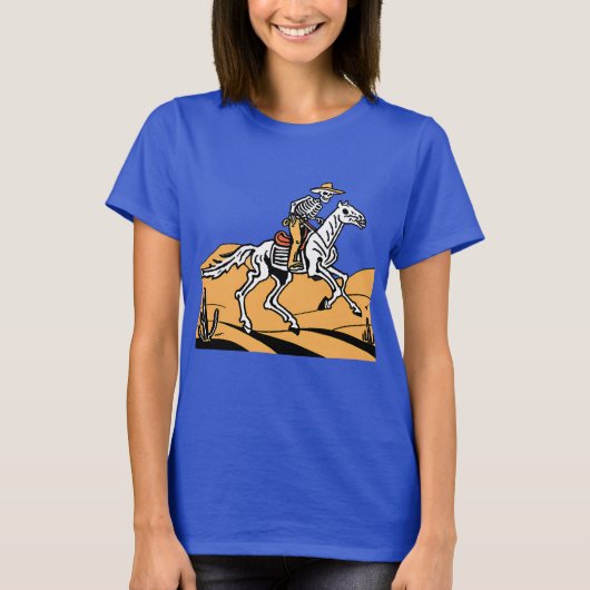 Cowboy Skeleton Western Skelet Korte Mouw T-shirt (Voorkant)