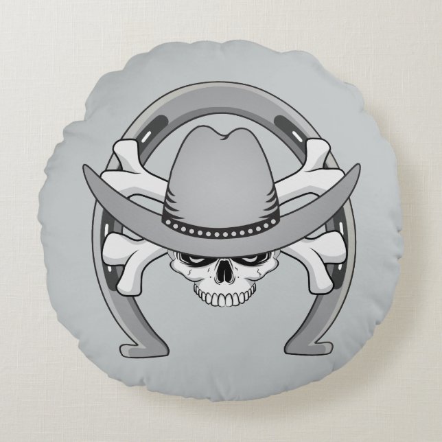 Cowboy Skull Hoefijzer Rond Kussen (Voorkant)