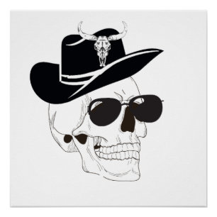 Cowboy Skull met zonnebril en Pet – Westerne Gothi Perfect Poster