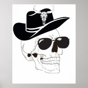 Cowboy Skull met zonnebril en Pet – Westerne Gothi Poster