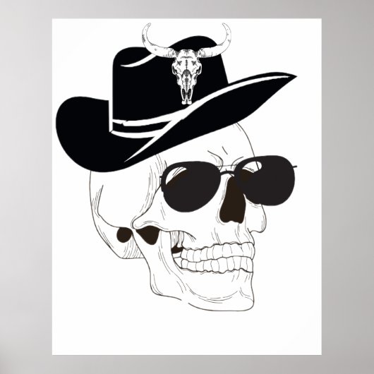 Cowboy Skull met zonnebril en Pet – Westerne Gothi Poster (Voorkant)