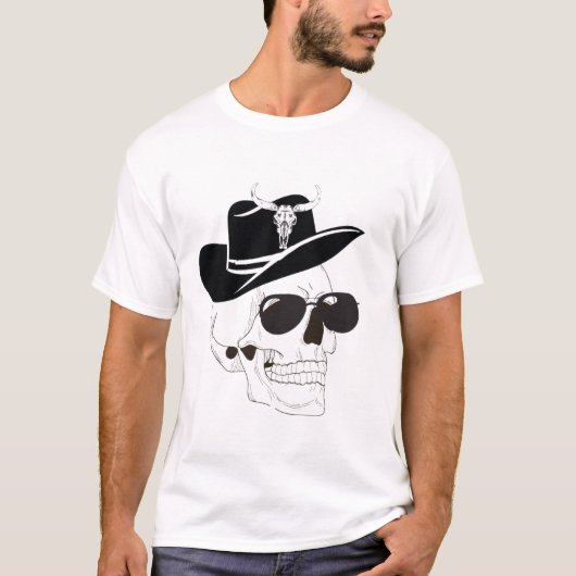 Cowboy Skull met zonnebril en Pet – Westerne Gothi T-shirt (Voorkant)