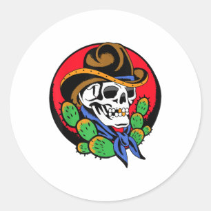 Cowboy Skull Western Traditioneel Tattoo Artiest T Ronde Sticker