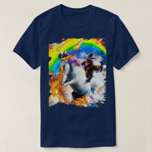 Cowboy Sloth on Rainbow Fire Unicor T-shirt (Design voorkant)