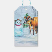 Cowboy Sneeuwman Kerstmis Cadeaulabel (Voorkant)