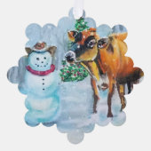 Cowboy Sneeuwman Kerstmis Ornament Kaart (Voorkant)