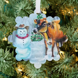 Cowboy Sneeuwman Kerstmis Ornament Kaart