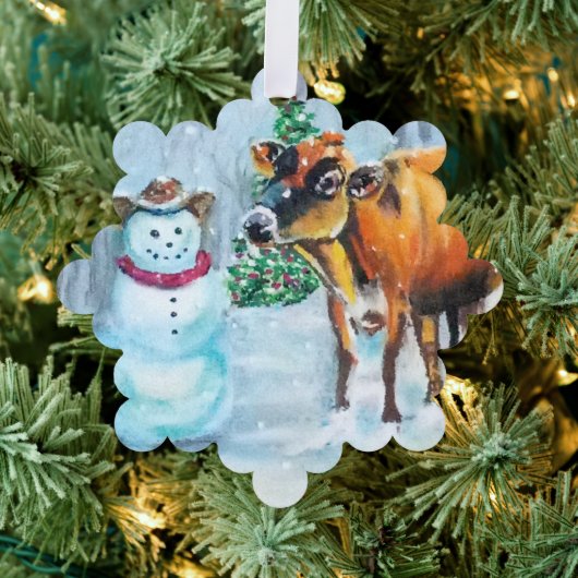 Cowboy Sneeuwman Kerstmis Ornament Kaart (Insitu (Drie))