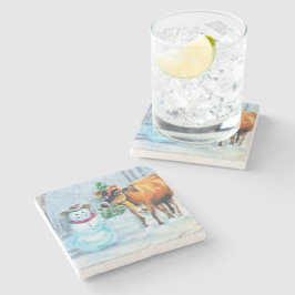 Cowboy Sneeuwman Kerstmis Stenen Onderzetter