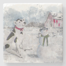 Cowboy Sneeuwman Kerstmis Stenen Onderzetter