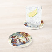 Cowboy Sneeuwman Kerstmis Zandsteen Onderzetter (Zijkant)