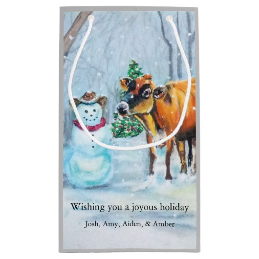 Cowboy Sneeuwman & Koe Kerstmis Klein Cadeauzakje (Achterkant)