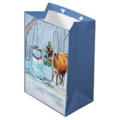 Cowboy Sneeuwman & Koe Kerstmis Medium Cadeauzakje (Voorkant Gekanteld)