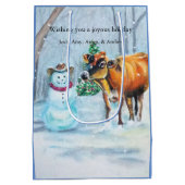 Cowboy Sneeuwman & Koe Kerstmis Medium Cadeauzakje (Achterkant)