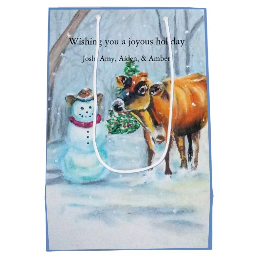 Cowboy Sneeuwman & Koe Kerstmis Medium Cadeauzakje (Achterkant)