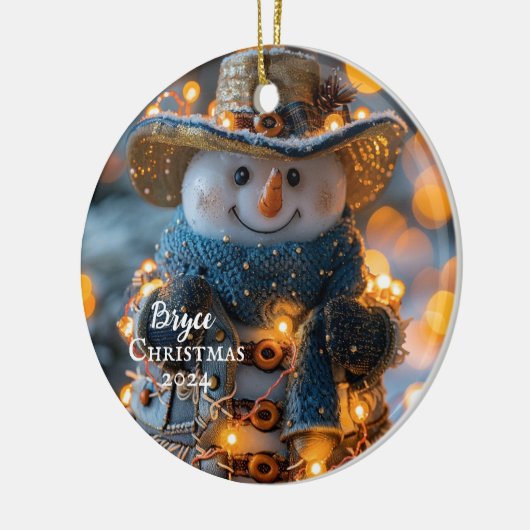 Cowboy Snowman gepersonaliseerd Ornament (Links)