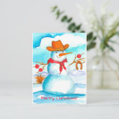 Cowboy Snowman Hoefijzer Vrolijk Kerstfeest Feestdagenkaart (Staand voorkant)