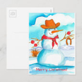 Cowboy Snowman Hoefijzer Vrolijk Kerstfeest Feestdagenkaart (Voorkant / Achterkant)