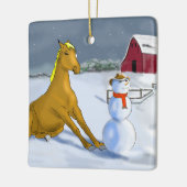 Cowboy Snowman & Horse kerstversiering Keramisch Ornament (Links)